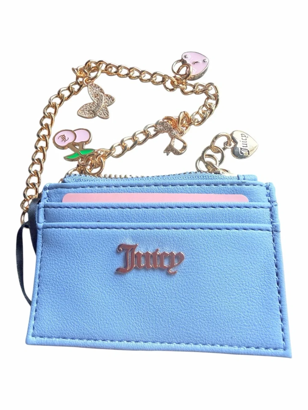 Juicy Couture Baby Blue Charm Card Case Wallet NWT Box